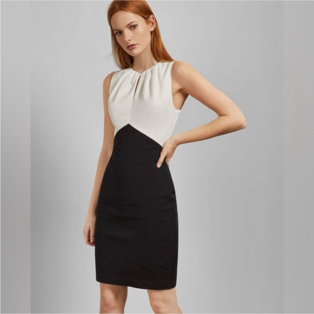 Ted Baker London Zamelid Black & White Halter Neck Fitted Dress size 5 or US 14